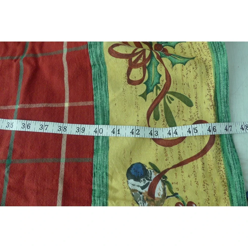 Christmas Cardinal Chickadee Plaid Tablecloth Square Red Yellow Holiday Festive